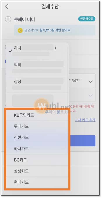 쿠팡 타인카드