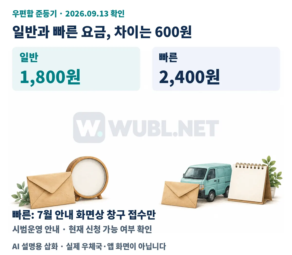 일반과 빠른 요금 차이는? 일반 1,800원 · 빠른 2,400원 / 차이는 600원 설명용 삽화. 실제 화면 아님.