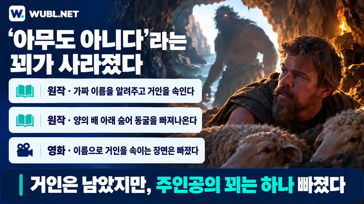 키클롭스를 속이는 아무도 아니다 가명과 영화에서 빠진 장면