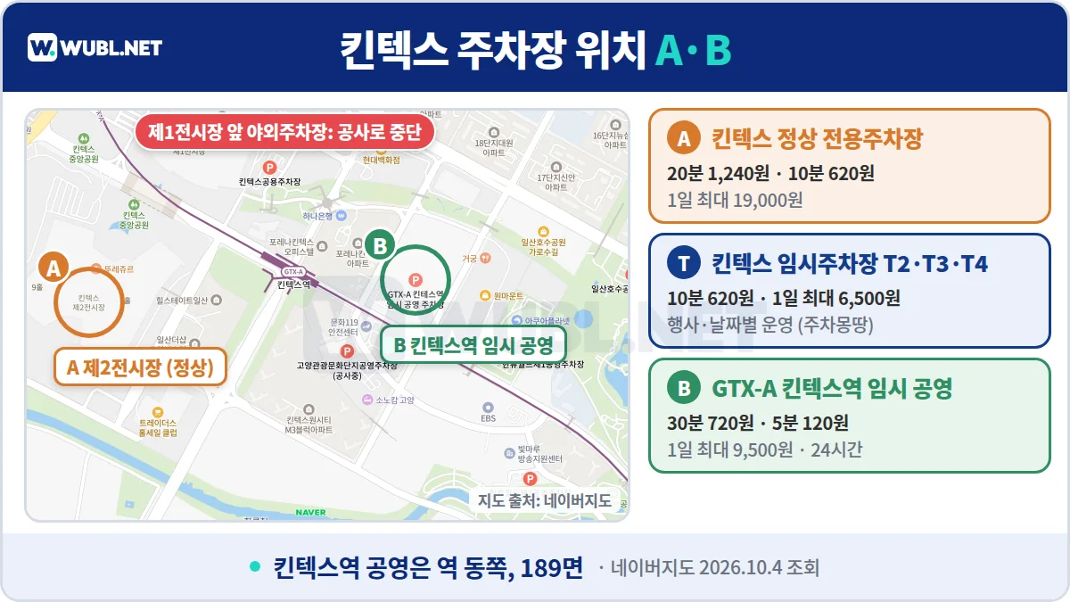 킨텍스 주차장 위치 - 네이버지도 위 킨텍스 제1·제2전시장, GTX-A 킨텍스역 임시 공영주차장 표시