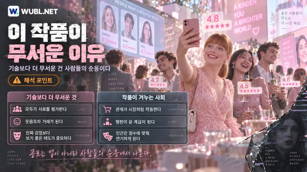 블랙미러 추락 친절과 미소, 인간관계가 평가의 수단으로 바뀌는 사회의 공포