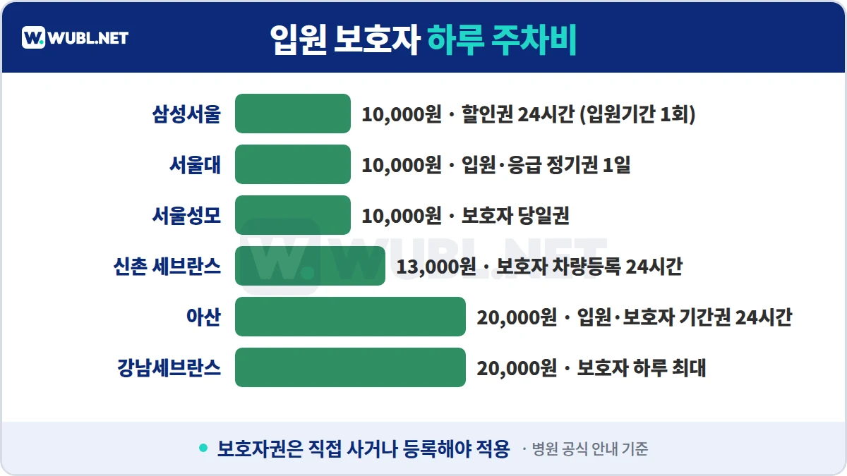 서울 대형병원 주차비 입원 보호자 하루 주차비 비교 - 10,000원부터 20,000원까지