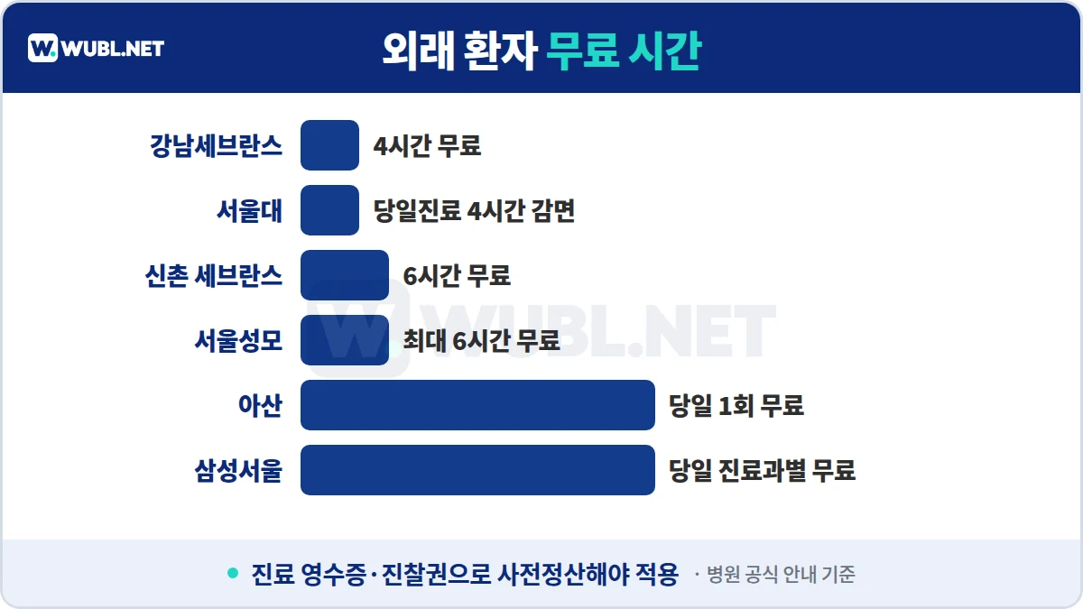 서울 대형병원 주차비 외래 환자 무료 시간 비교 - 4시간부터 당일 무료까지