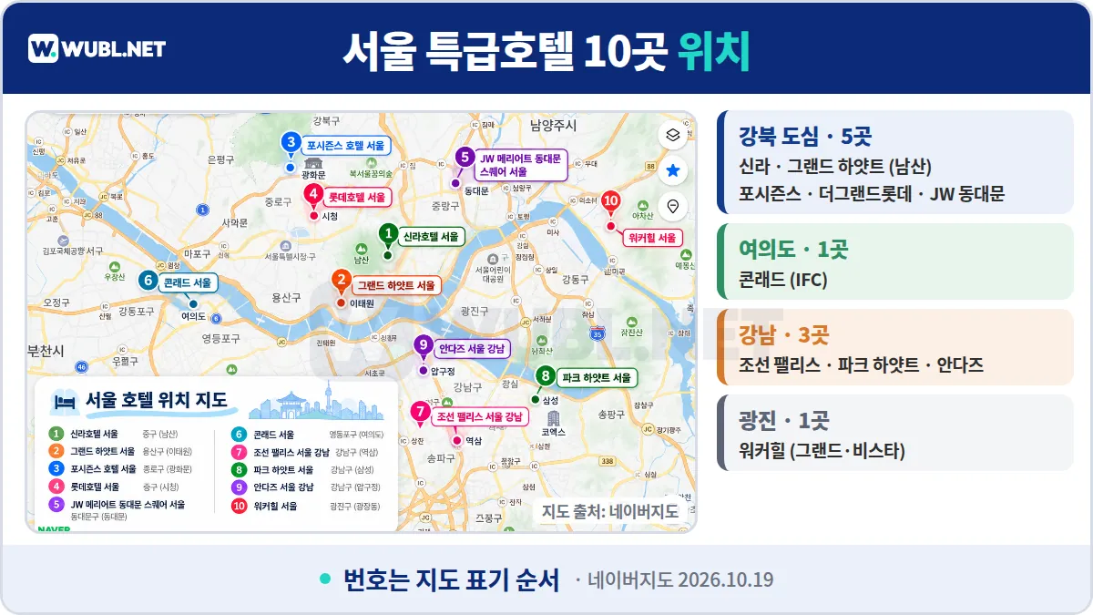 서울 호텔 주차 위치 - 네이버지도 위 서울 특급호텔 10곳 (신라·그랜드 하얏트·포시즌스·롯데·JW 동대문·콘래드·조선 팰리스·파크 하얏트·안다즈·워커힐)