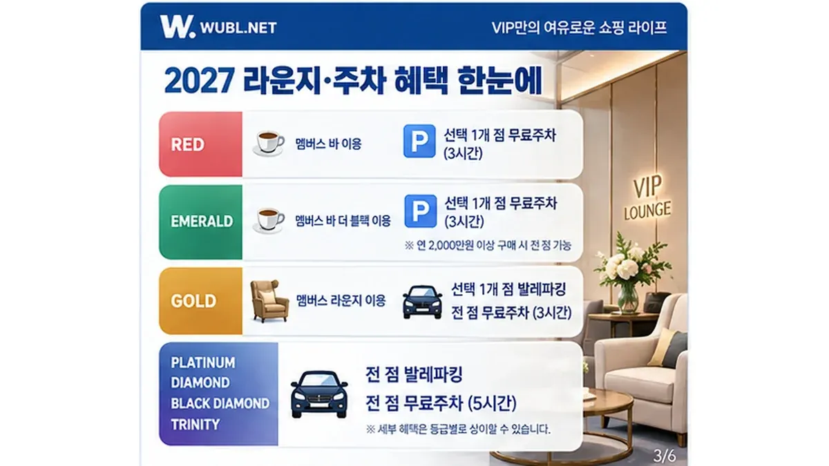 신세계백화점 VIP 레드 에메랄드 골드 라운지 주차 발레 혜택 비교