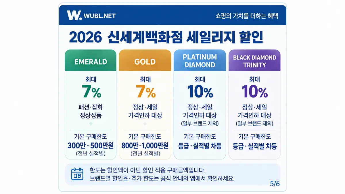 2026년 신세계백화점 VIP 세일리지 할인율과 구매금액 한도