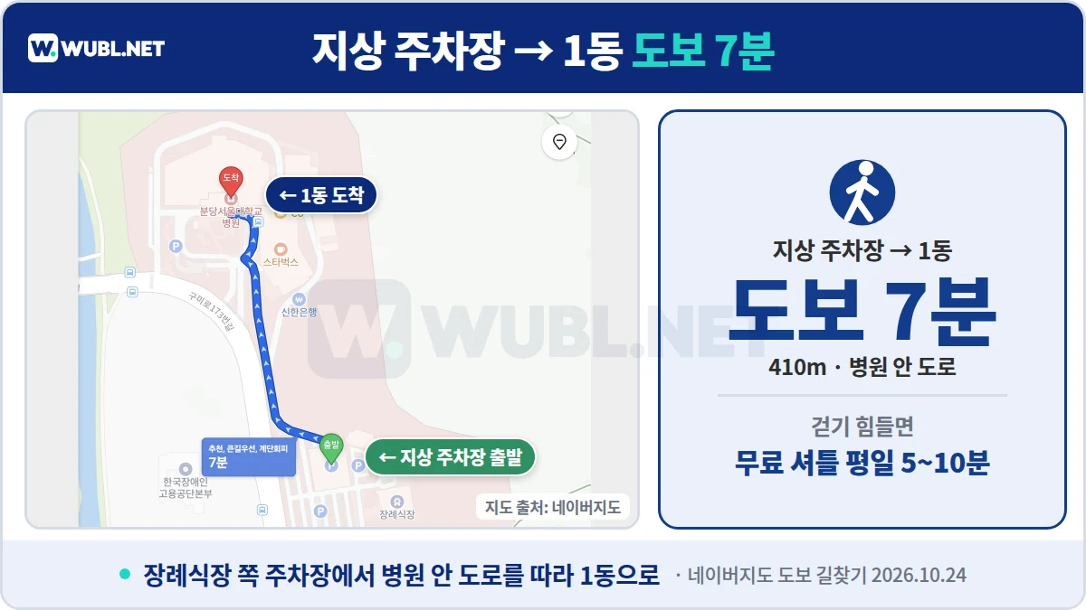 분당서울대병원 주차 장례식장 쪽 지상 주차장에서 1동까지 도보 7분