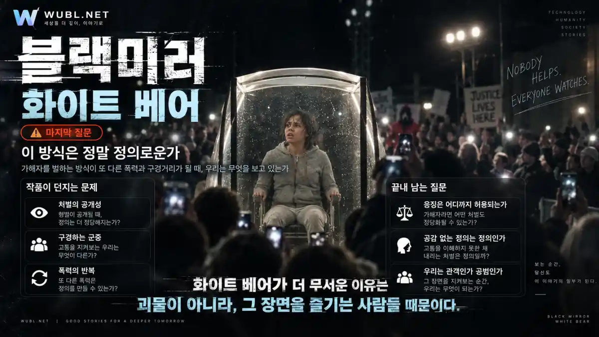 화이트베어 공개 처벌과 반복되는 고통, 관람객의 참여가 정의인지 묻는 결말 해석