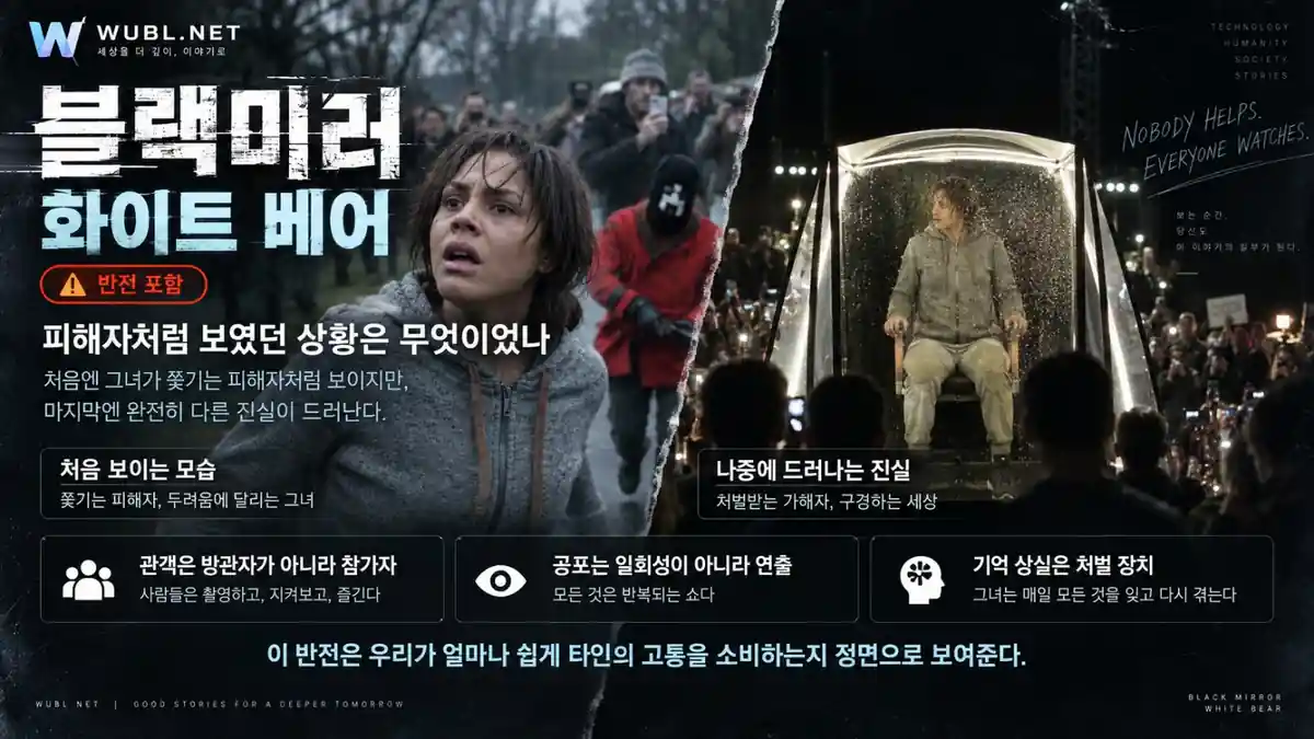 화이트베어 피해자처럼 보인 빅토리아의 정체와 처벌 공연을 관람하는 사람들의 반전