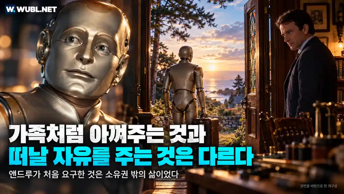 마틴 가족의 집 문턱에서 자유로운 바깥세계를 바라보는 은빛 앤드루