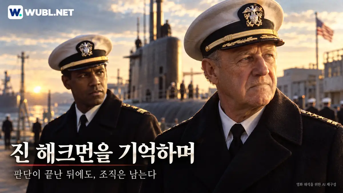 심의 이후 조용히 마주한 램지와 헌터, 진 해크먼을 추모하는 해석 이미지